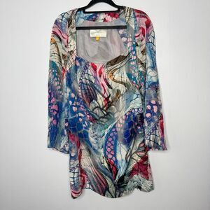 Anthropologie Leifsdottir silk dress in a vibrant blue and pink butterfly print